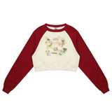 Women Hoodie Printed Short Sweater Women's round-Neck Casual Autumn Color Matching