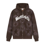 Men Fleece Lined Hoodie XINGX Letter Print Sweatshirt Men's Autumn and Winter Loose Zip Coat