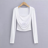 Women T-shirt Long Sleeve Square-Neck T-shirt Women's Tops Autumn Thin Bottoming Shirt
