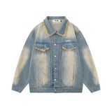 Men Denim Jacket Washed and Worn Denim Men's Loose All-Matching Jeans Jacket