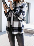 Plaid Trench Coat Autumn and Winter Long Sleeve Plaid Shirt Coat