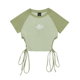 Women T-shirt Color Matching Short T-shirt Summer Embroidered Short Sleeve Top