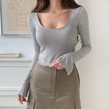 Women's Long Sleeve Shirt Women's Split Tight Long Sleeve T-shirt Women's Spring