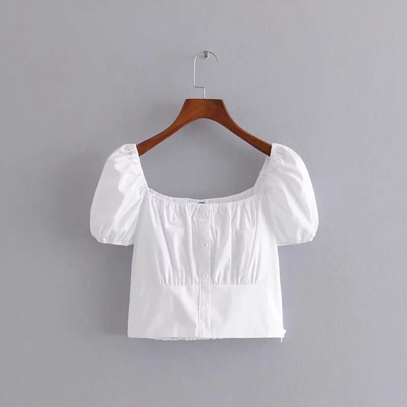 Women T-Shirt Single-Breasted French Short Top