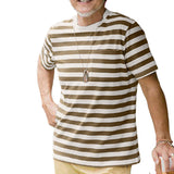 Men T Shirt Short Sleeve T-shirt Black and White Striped round Neck
