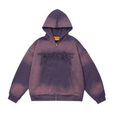 Men Hoodie Inkjet Gradient Printing Hooded Jacket Autumn and Winter Loose Embroidered Letters Zipper Cardigan Sweater