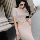 Women Desses Hip Skirt Stitching Short Sleeve Knitted Dress