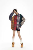 Unisex Jacket Autumn Contrast Color Striped Plaid Shirt