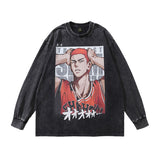 Men Long Sleeve Shirt Retro Washed Long Sleeve T-shirt Men and Women Teenagers Loose