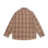Men Long Sleeved T Shirt Loose Plaid Long Sleeve Shirt Men Casual Embroidery Letter Vintage Shirt