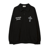 Men Hoodie Cross Printing Lapel Sweater Men's Loose Long Sleeve Polo Collar Pullover