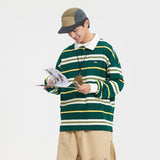 Unisex Hoodie Striped Loose Long-Sleeved Polo Shirt Men's T-shirt Sweater