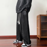 Men Sweatpants Woven Design Sports Casual Retro Loose Straight