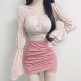 Women Long Sleeve Shirt Spring Short Waist-Controlled Top Women