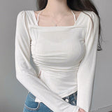 Women Long Sleeve Shirt Woman Square-Neck Bottoming Shirt