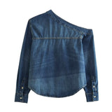 Women T-Shirt Women's Personal Leisure Top Denim Shirt Long Sleeve