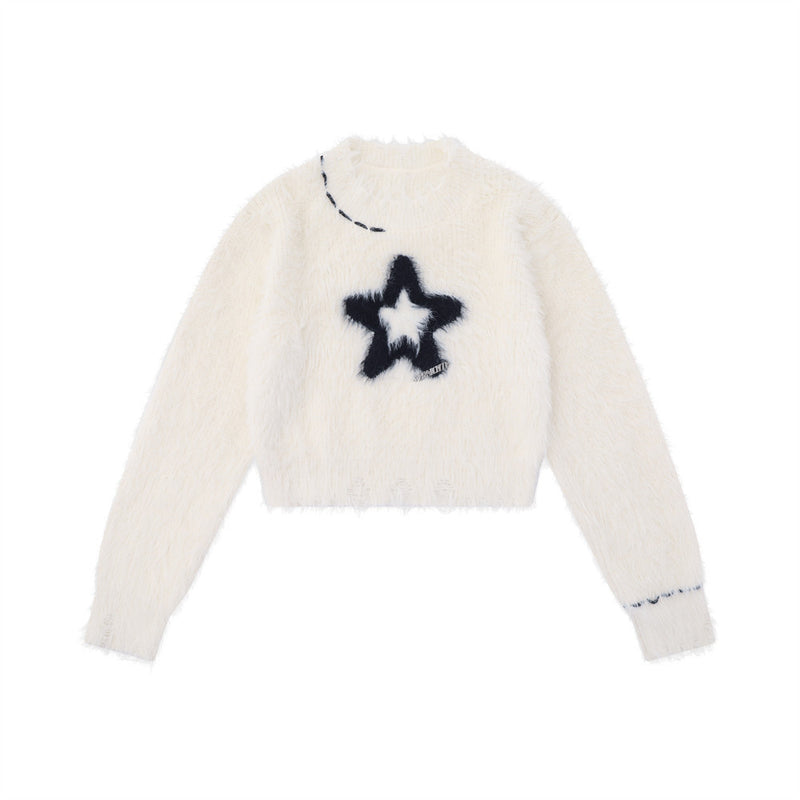 Women Sweater Short Sweater for Girls Autumn Crew Neck Casual