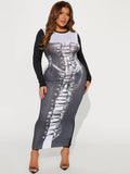 Women Dresses Women's Autumn Fashion Print round Neck Long Sleeve Dress