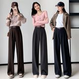 Palazzo Pants Straight Casual Suit Pants Women's Solid Color High Waist Wide Leg Pants Long