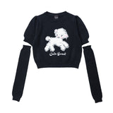 Women Sweater Puff Short Sleeve Knitwear Girls' round Neck Towel