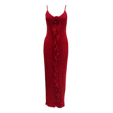 Women Desses Suspender Skirt Ruffled Dress Long Skirt