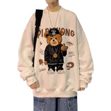Men Hoodie round Neck Sweater Men's Spring and Autumn Bear Printed Long Sleeve Loose Casual