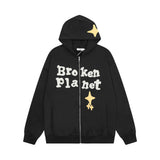 Men Fleece Lined Hoodie Foam Star Letters Hooded Sweater Boys Autumn and Winter Zipper Coat