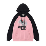 Men Hoodie Spider Web Embroidered Letters Hooded Pullover