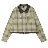 Women Long Sleeve Shirt Color Matching Plaid Short Long Sleeve Shirt Women's Coat