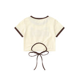 Women T-shirt Letters Embroidered Short-Sleeved T-shirt Girls Summer Casual round Neck