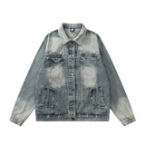 Men Denim Jacket Dyed Distressed Denim Jacket Men's Lapel Denim Jacket