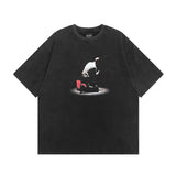 Men T Shirt Retro Washed Hip Hop Print Short Sleeve T-shirt Men