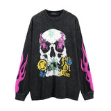 Men Long Sleeve Shirt Character Retro Distressed Long Sleeve Bottoming T-shirt Men and Women Vintage