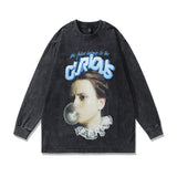 Men Long Sleeve Shirt Portrait Printing Washed and Worn T-shirt with Long Sleeves Hoodie Men and Women