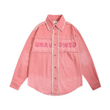 Men Long Sleeved T Shirt Letter Wash Denim Shirt Coat Spring and Autumn Men's Long Sleeve Shirt Jacket