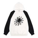 Men Hoodie Spider Web Contrast Color Raglan Hooded Sweater