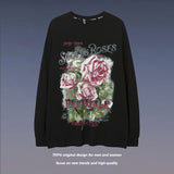 Men Long Sleeve Shirt Rose Printed Long Sleeve T-shirt Men's and Women's Ins Sweater