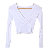 Women Long Sleeve Shirt Short V-neck Long Sleeve Top Female Autumn and Winter