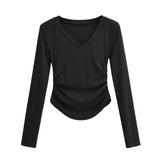 Women T-Shirt Spring and Autumn Women's Slim V-neck Long-Sleeved T-shirt