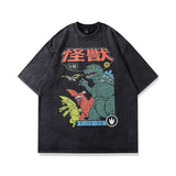 Men T Shirt Hip Hop Cartoon Anime Print Washed and Worn Short Sleeve T-shirt Men and Women