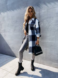 Plaid Trench Coat Straight Single-Breasted Plaid Long Sleeve Shirt