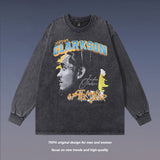 Men Long Sleeve Shirt Washed Distressed Long Sleeve Bottoming T-shirt Men and Women Vintage