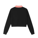 Women Hoodie Short Sweater Polo Collar Long Sleeve Casual Women