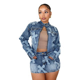 Women Co-Ord Set Autumn Denim Skirt Suit Denim Skirt Jacket Suits Suit