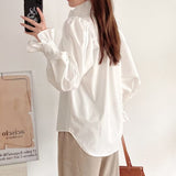 Women T-Shirt Long-Sleeved Shirt Collar Mid-Length Shirt for Women