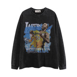 Men Long Sleeve Shirt Vintage Star Printed Washed Distressed Long Sleeve Bottoming T-shirt for Men and Women
