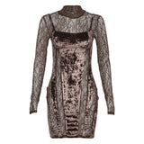 Women's Dresses Women's Autumn Patchwork round Neck Long Sleeve Sexy Dress