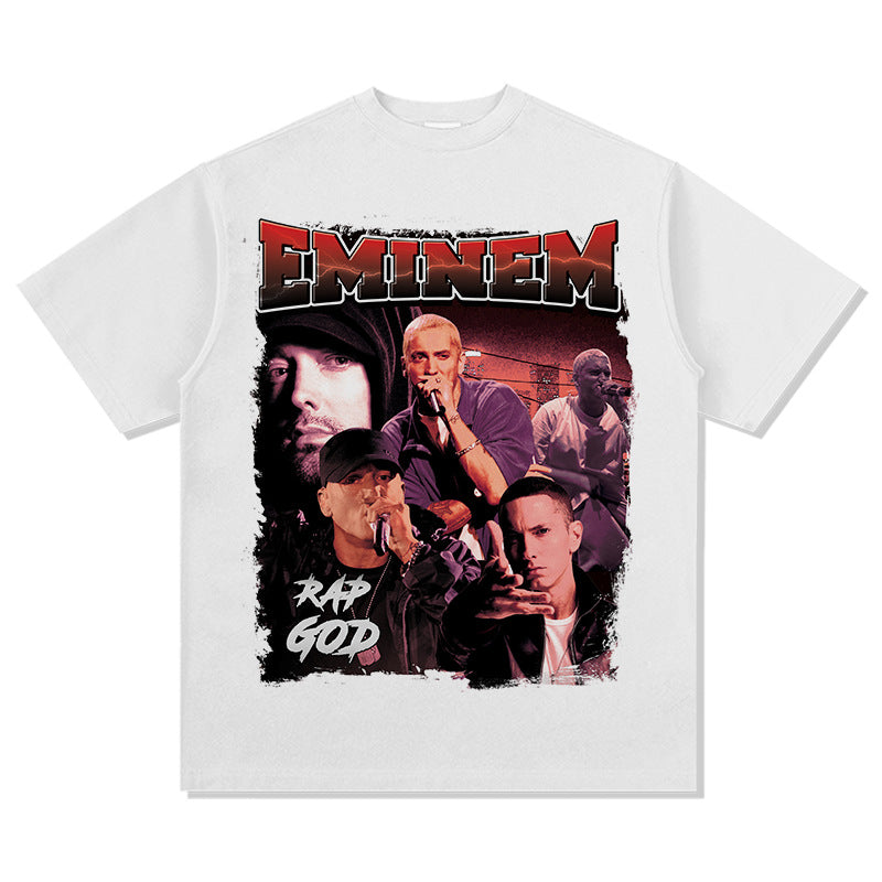 Detroit Eminem T Shirt Eminem Printed Retro Washed Old Cotton T Shirt