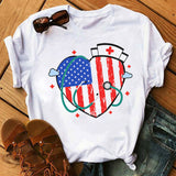 Women's Independence Day T Shirt T-shirt Women's Short Sleeve Heart Printing Loose