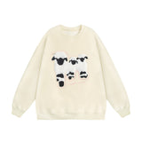Men Hoodie Flocking Embroidered Lamb Animal Loose Sweater